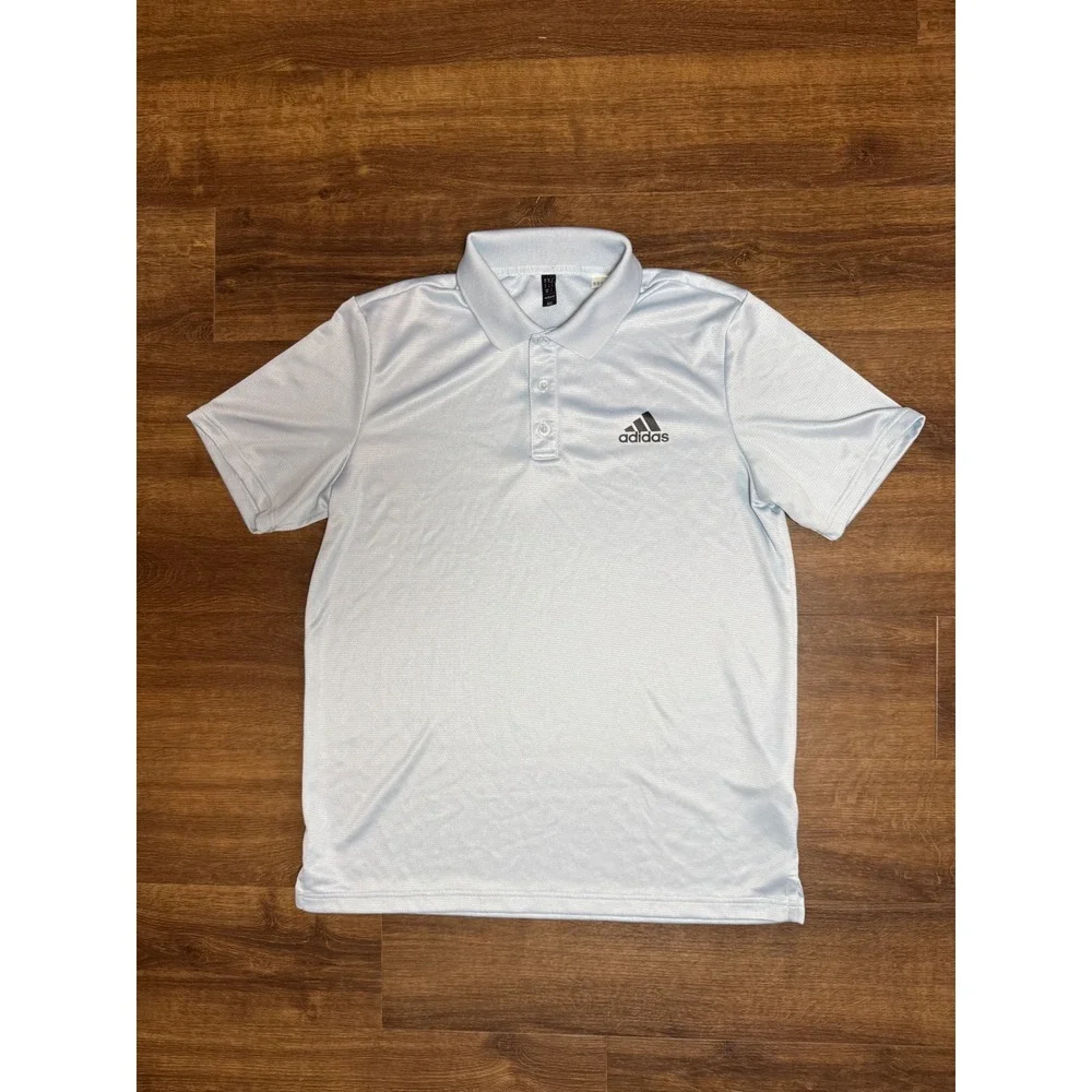Adidas Mens Light Blue Textured Performance Golf Polo Shirt Size Medium